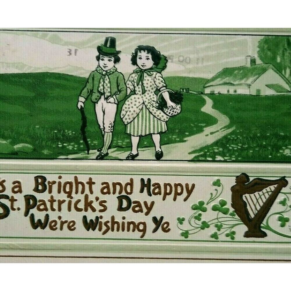 St Patrick's Day Postcard J Herman 1912 Gold Metal Art Chicago 1913 Postmark